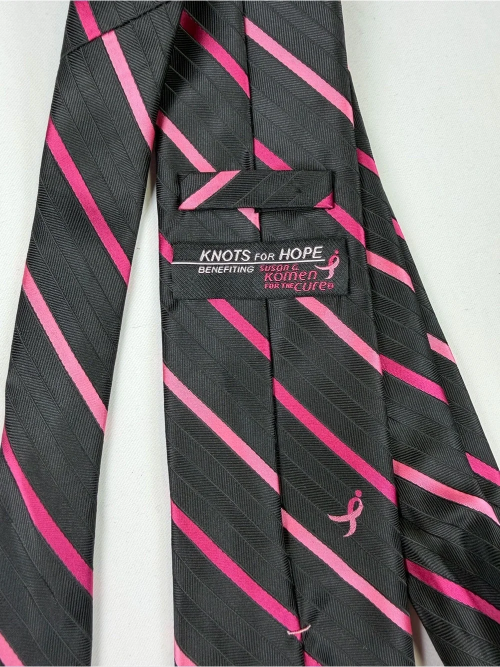 Breast Cancer Awareness Tie - Black with Pink Ribbon Stripe  Classic and Stylish
